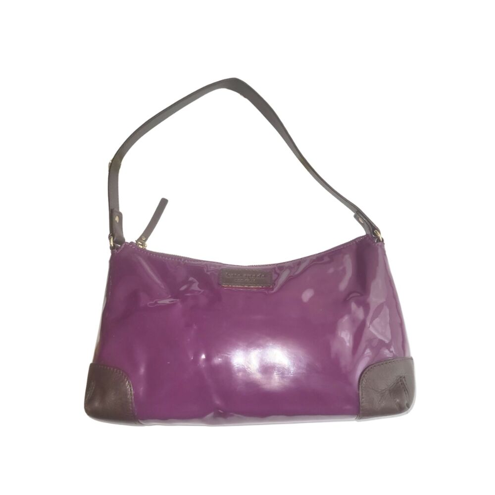 Kate Spade Purple Patent Shoulder Bag Brown Trim Gold Hardware